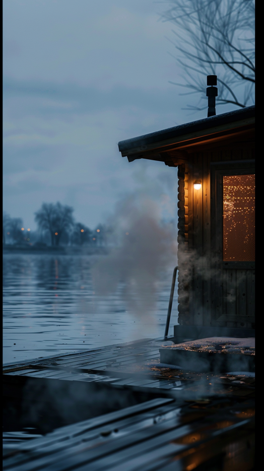 sauna overlooking water phone